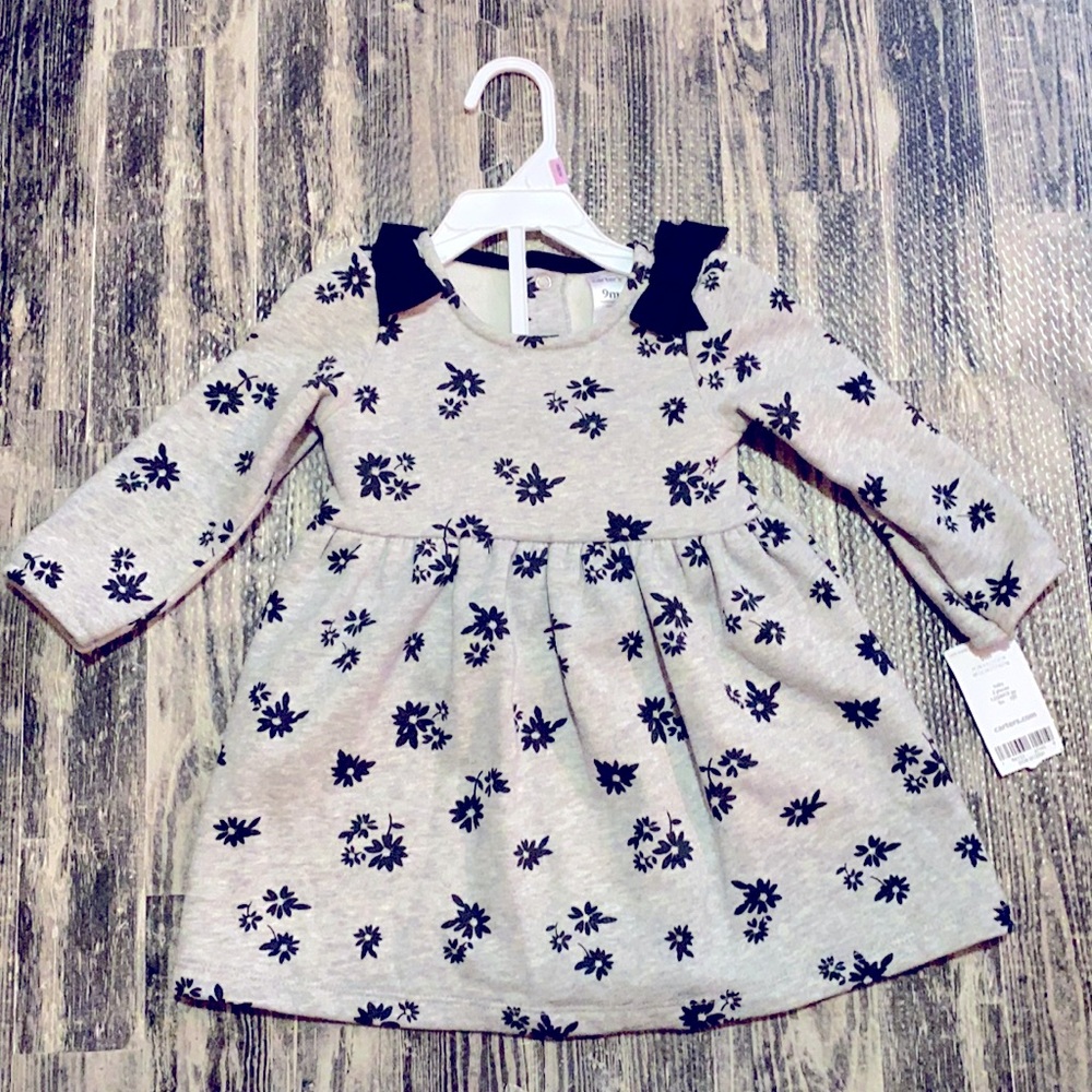 Baby girl 9 month gray/black floral dress